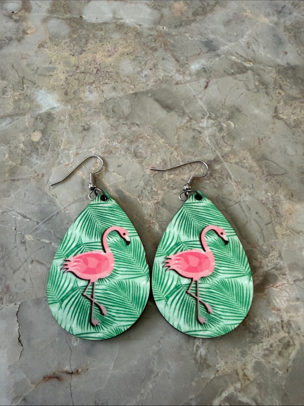 Pink Flamingo Tropical Palm Leaf Teardrop Earrings – Statement Earrings